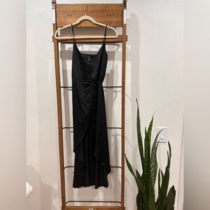 Satin black tie black dress